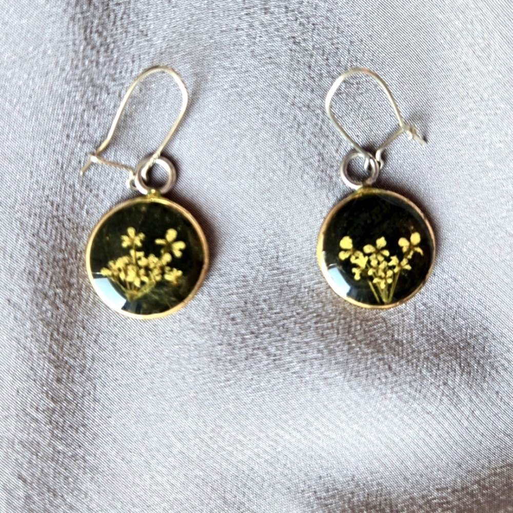 ( Prague ) Artisan Sterling Silver and Floral Drop Earrings